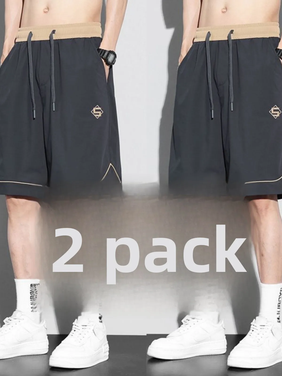 

Мужские шорты из ледяного шелка, быстросохнущие, свободного кроя, повседневные, спортивные, длиной до колена, дышащие, из полиэфирного волокна, молодежные, весна-лето