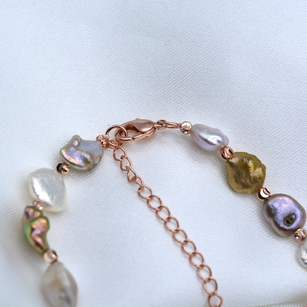 Real Color Baroque Bracelet Irregular Shape Natural Pearl Rose Gold Accessory Women\'s Bracelet