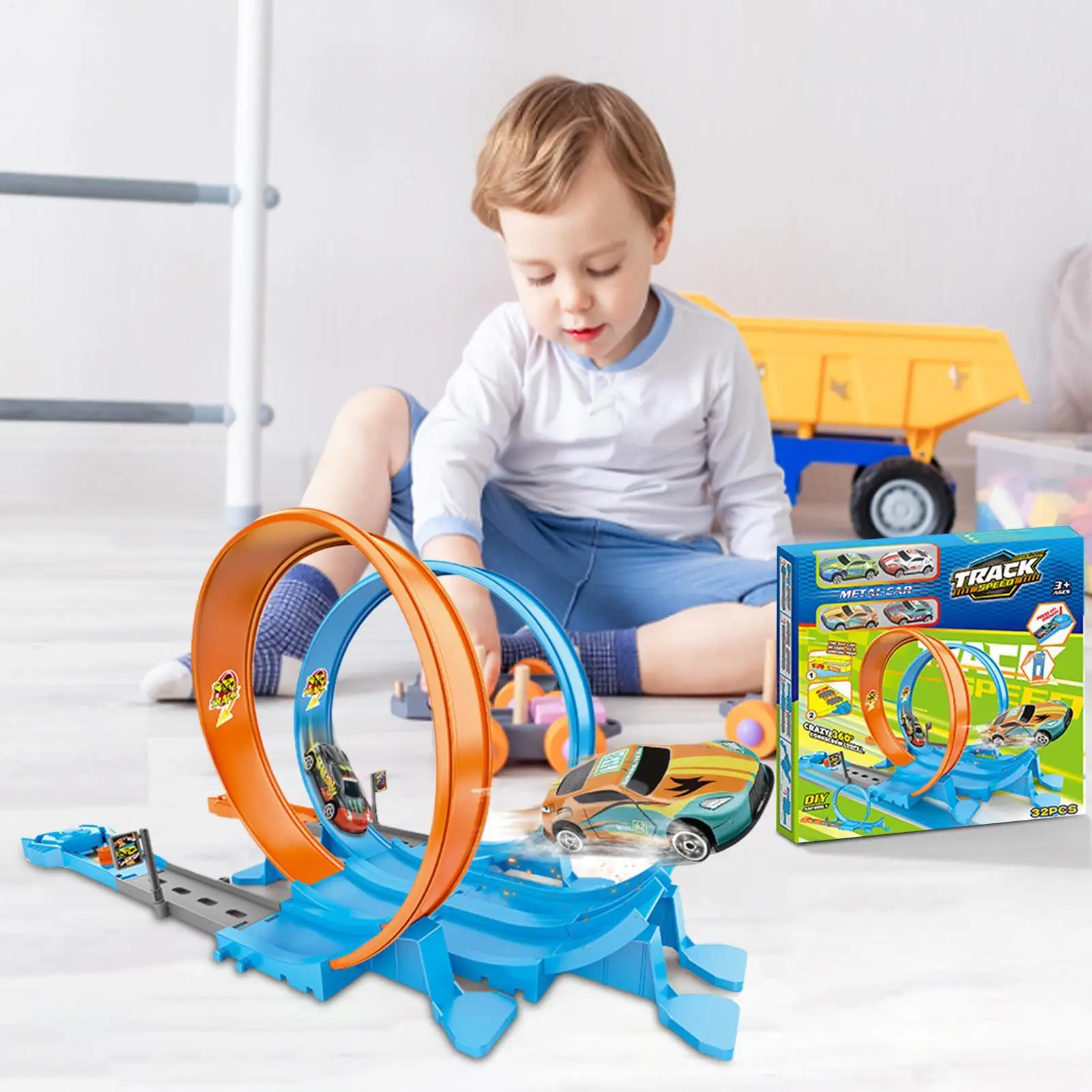 DIY Assembled Rail Kits Construction Truck Car Track Play Set 360 Degree Wall-Climbing Game for Toddler Birthday Easter Party