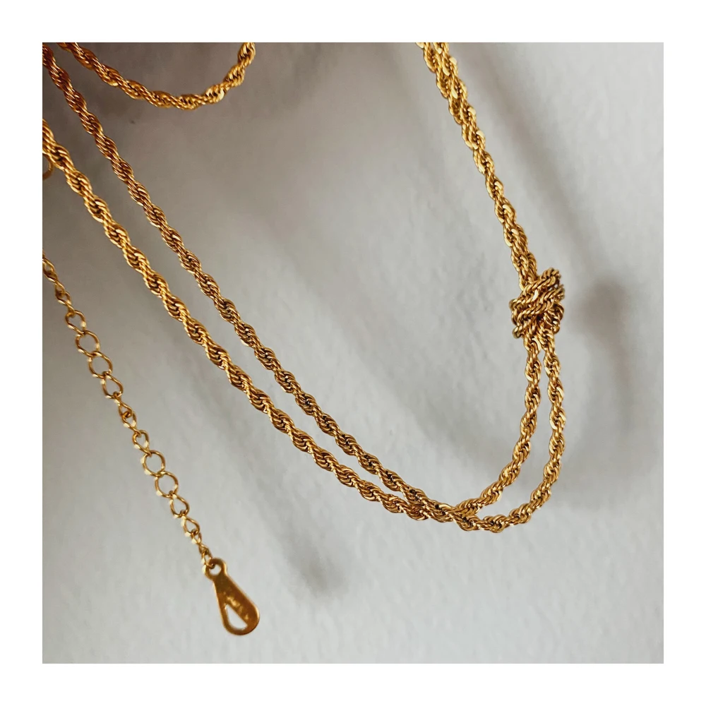 

Titanium Layered Twist Knot Choker Necklace Women Jewelry Punk Designer Runway Rare Gown Boho Japan Korean