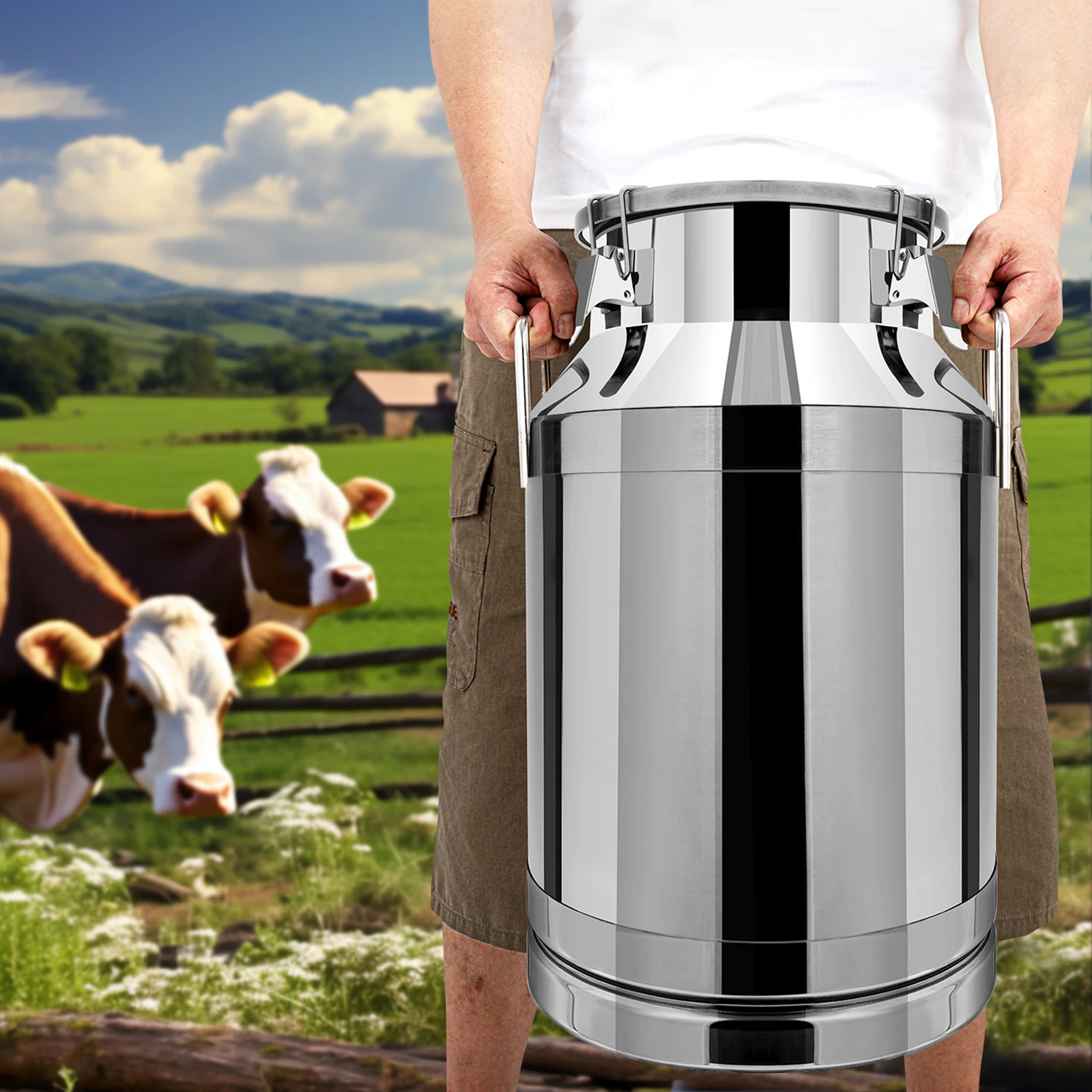 

40 Liter 10.5 Gallon Stainless Steel Milk Can Wine Pail Bucket Milk Can Tote Jug Sealed Liquid Storage Barrel