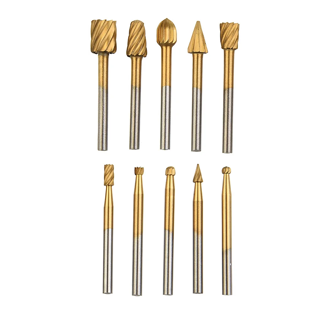 10pcs HSS Rotary Router Drill Bit Set Burr Tools Wood Drill Cutting DIY Routing Carving Electric Grinding Head EngravingTool