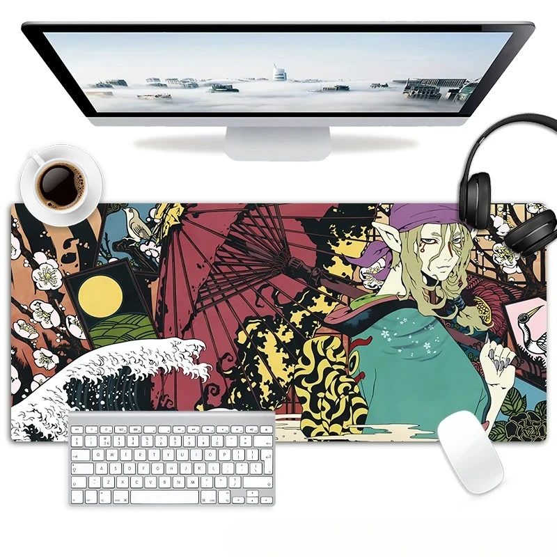 Creative Japanese Ukiyo-e Style Mononoke Leather Mousepad Table Mat Gaming XXL90x45CM Anime Mousepad Keyboard Carpet Desktop Mat
