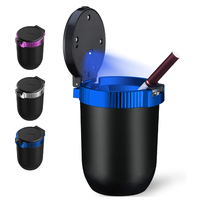 Car Ashtray with Lid, Detachable Stainless Smokeless Auto Ashtray Portable Mini Vehicle Trash Can with LED Blue Light Universal