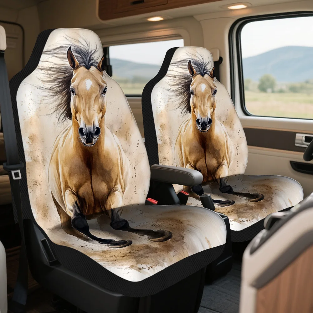 2pcs Majestic Charging Horse Themed Car Seat Cover Set – Full Set For 2 Front Seats, Universal Fit, Durable Design, High-Quality
