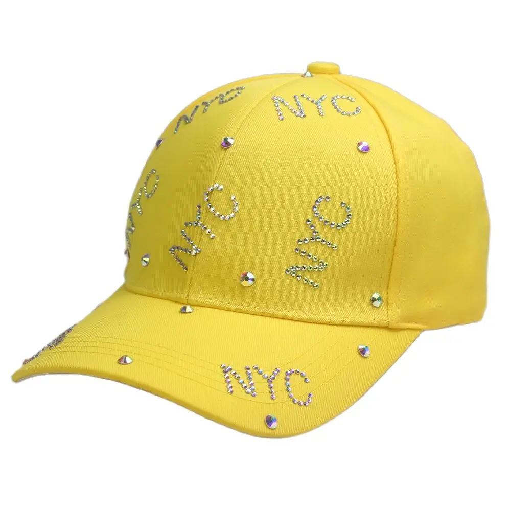 Fashion Rhinestone Letters Women's Bling Baseball Cap Handmade Men's Twill Hats Ball Cap Black Yellow White