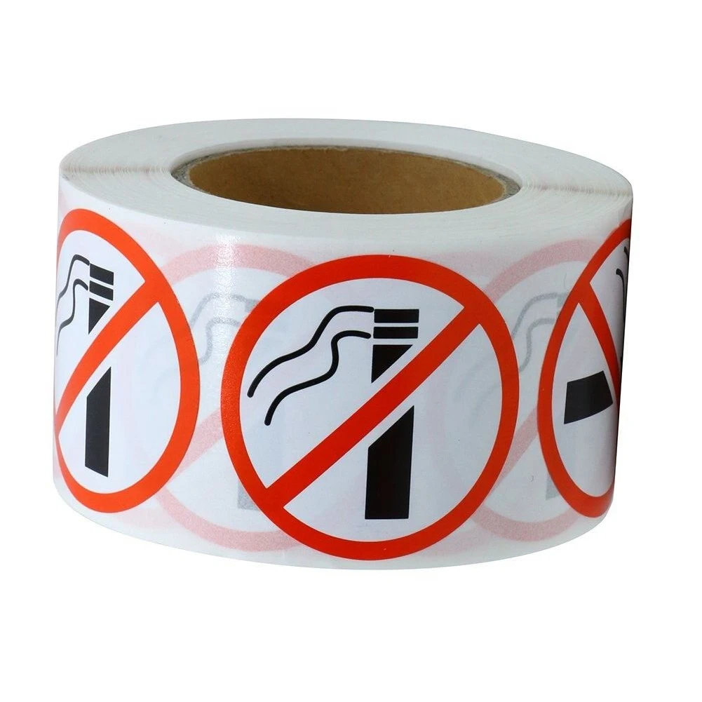 

500 pcs Round No Sign Stickers on Roll for Smoke-Free Policy Enforcement in Restaurants Buses Shops Offices and Common Areas
