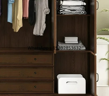 ZZ all solid wood three-door wardrobe bedroom black walnut retro four-door wardrobe two-door storage