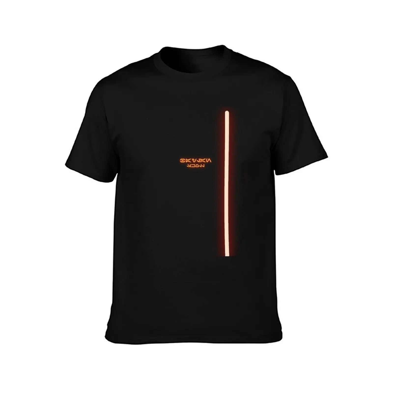 Baylan Skoll Starry Space Design Orange Aurebesh Typography Lightsaber Blade T-Shirt Soft Durable Cotton T-Shirt