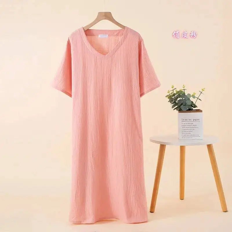 

Women's Short Sleeved Mid-Long Homewear Nightgown Bathrobe Plus Size Solid Color V-Neck Breathable Night Gown For Ladies
