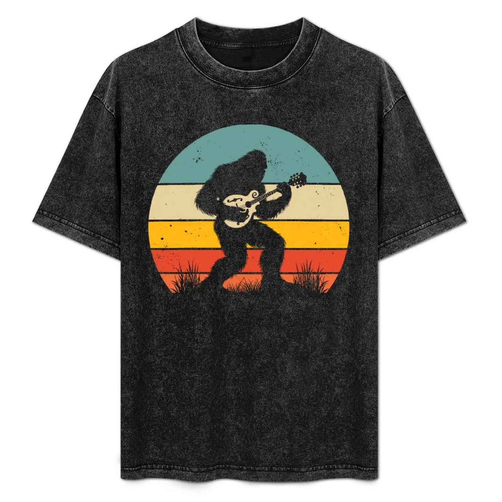 

Bigfoot Sasquatch Playing Mandolin Vintage Music Lover T-Shirt Active Sports Short Sleeve Cotton Shirt
