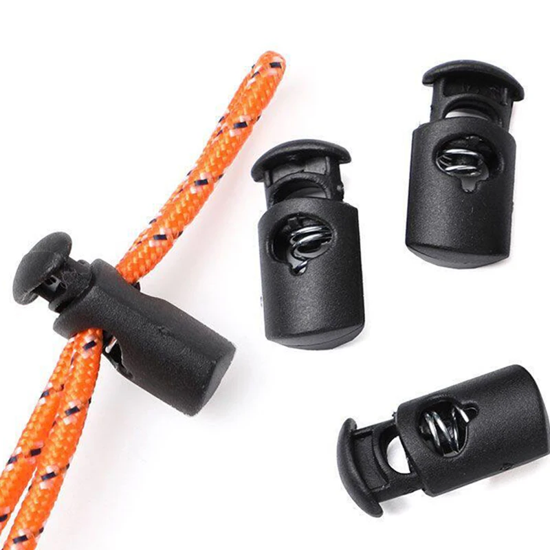 50 Stück Kunststoff-Kordelstopper Federklemmen für Kordelzug, Seil, Schlüsselband, Schnürsenkel, Kleidung, Schwarz, Einzelloch – Detail 5