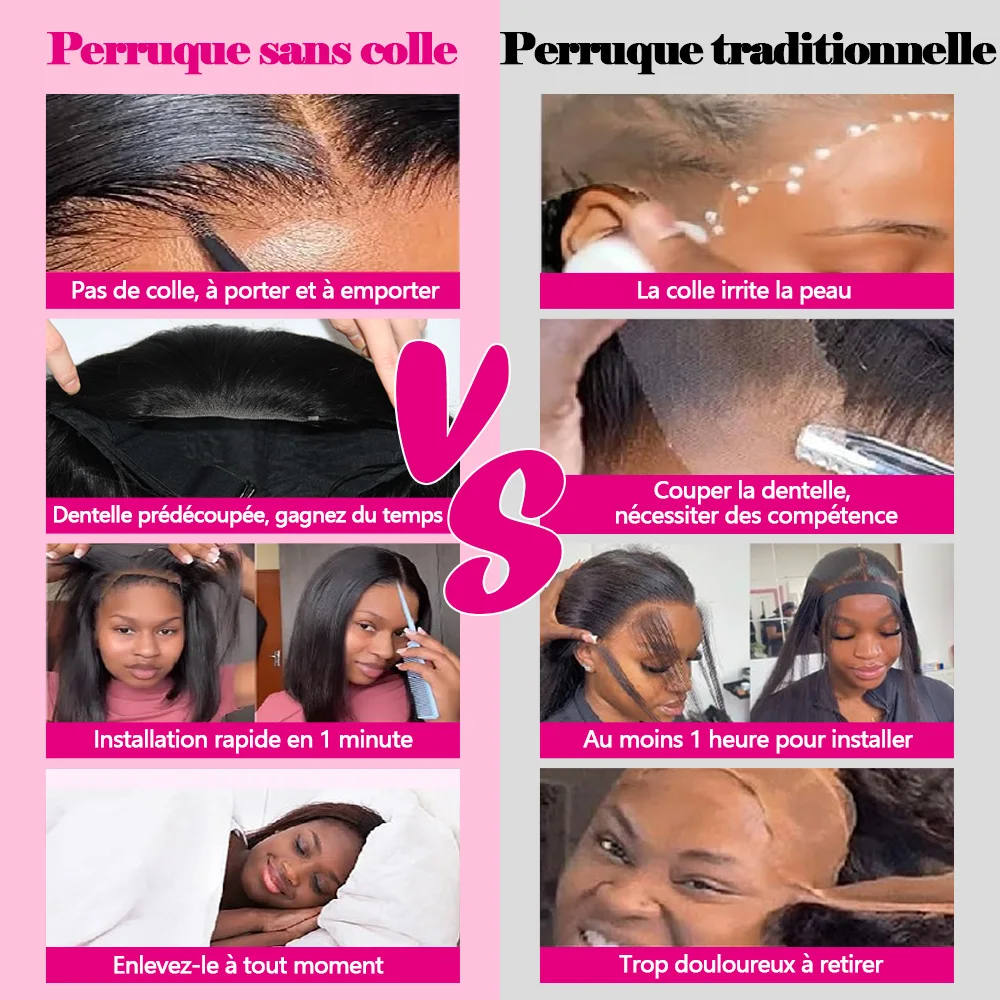Leimlose Bob-Perücke, Lace-Front-Echthaar-Perücken für Frauen, 4 x 4 gerade, vorgezupfte Echthaar-Perücken, bereit zum Mitnehmen, kein Kleber, kein Gel-freier Teil – Detail 4