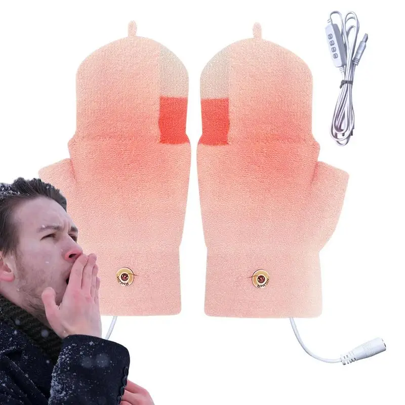 Heated Fingerless Gloves For Men Work Gloves For Women USB 3 Levels Heating Mittens Full & Half Hands Warmer Gloves For Women