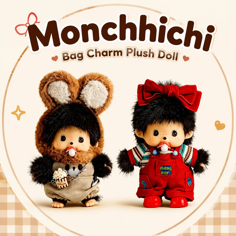 Monchhichi Cute Doll Bag Charm Keychain Backpack Hanging Ornament Mini Stuffed Figure Pendant Collection Display Surprise Gift