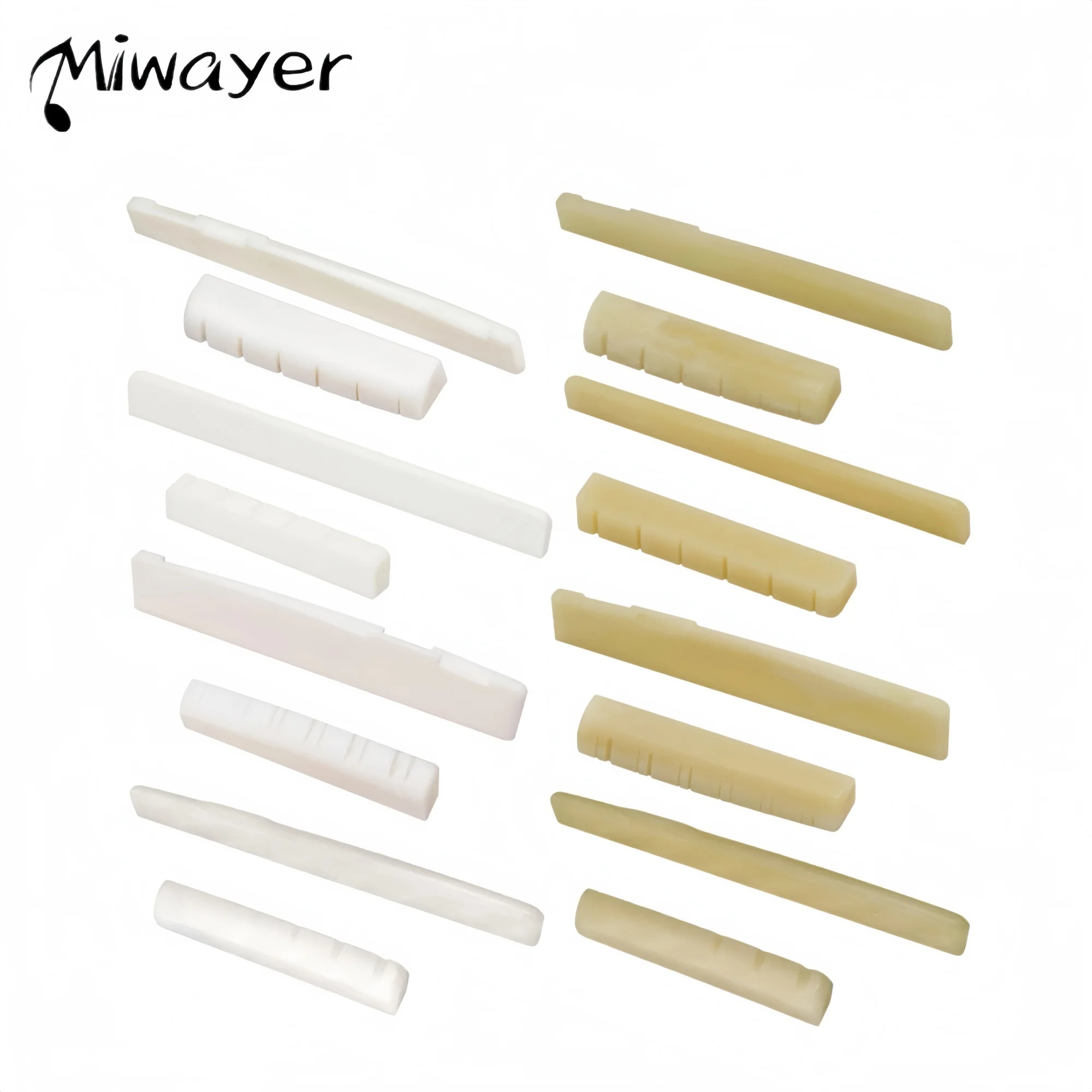 Miwayer 1 par de puente y pestillo de guitarra de hueso auténtico para guitarra acústica y clásica de 6/12 cuerdas YMH, hueso bovino blanco sin blanquear