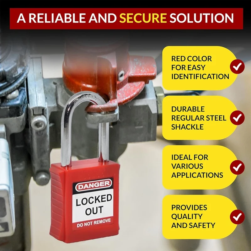 B69C-Lockout Tagout Lock Set - 7 Red Lotolocks, Lock Out Keyed Different - Padlock With 2 Brass Red Keys Included