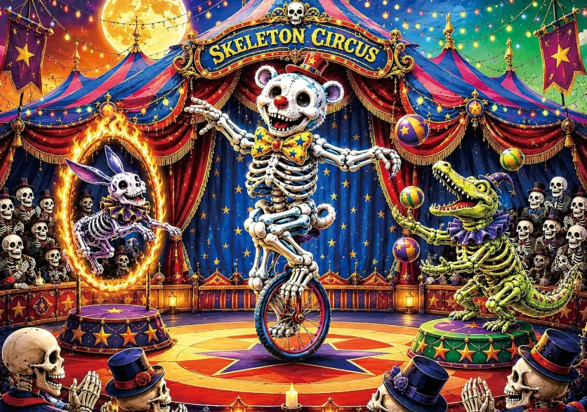 Halloween Circus 500/1000/1200/2000PCS Jigsaw Puzzle Skeleton Animal Performers Big Top Tent Moonlight Fantasy Decoration Gift