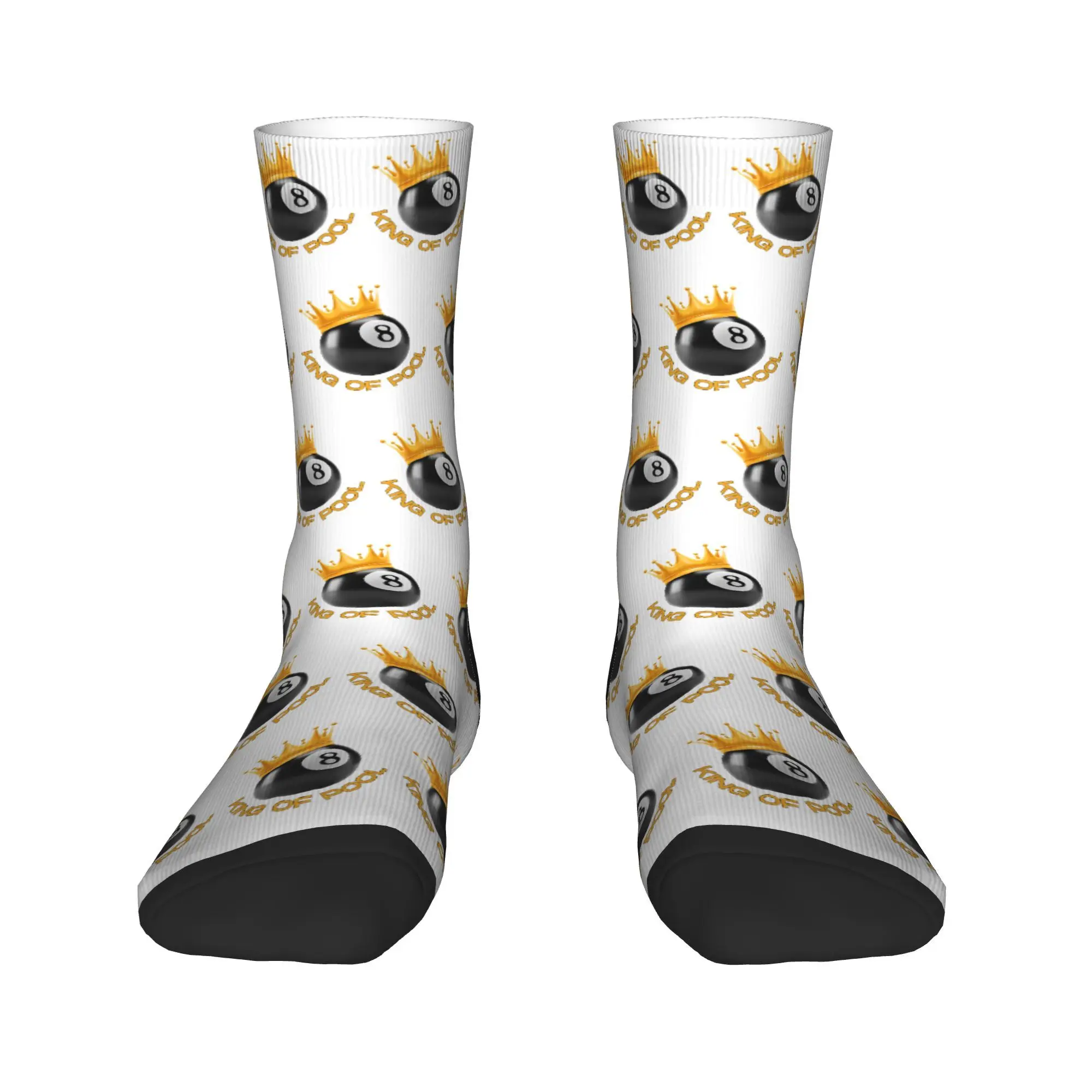 Alphabet Billiards Theme Design Socks Product for Casual Wear Sweat Absorbing King Of Pool Crew Socks