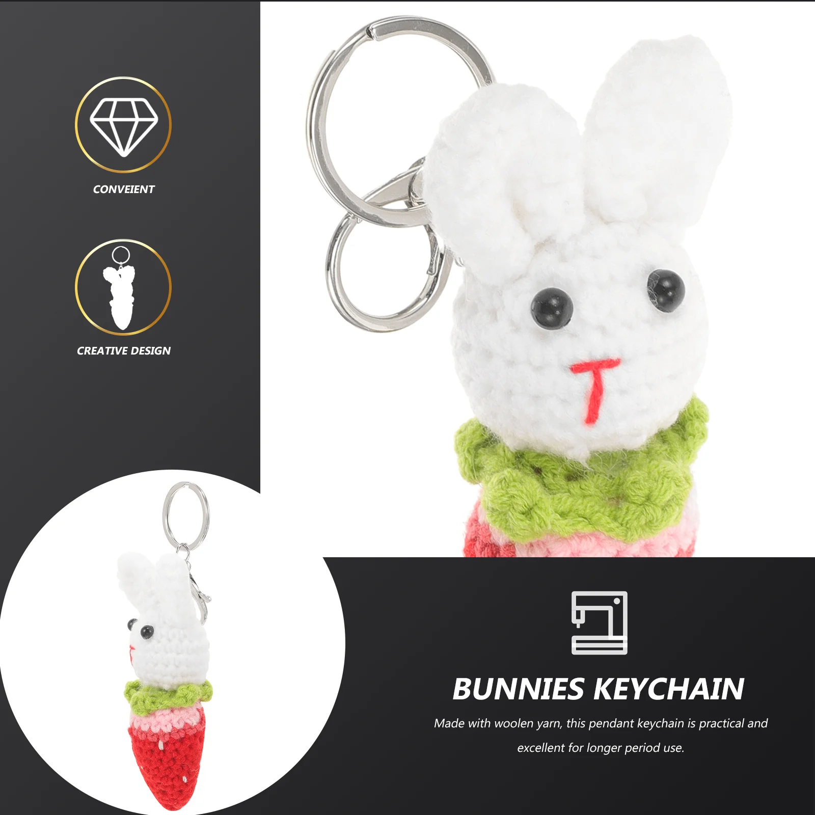 

Knitted Bunny Pendant Keychain Woolen Yarn Crochet Small Bunny Keychain Mini Decorative Bag Pendant Backpack Keyring