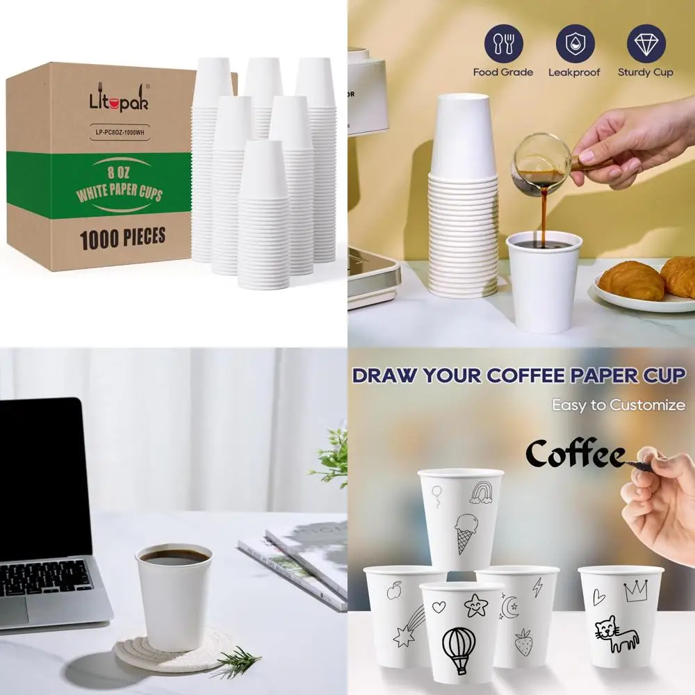 

Бумажные кофейные чашки на 8 унций, упаковка 1000 штук, объемные чашки для горячих напитков для офиса, дома, вечеринок и мероприятий