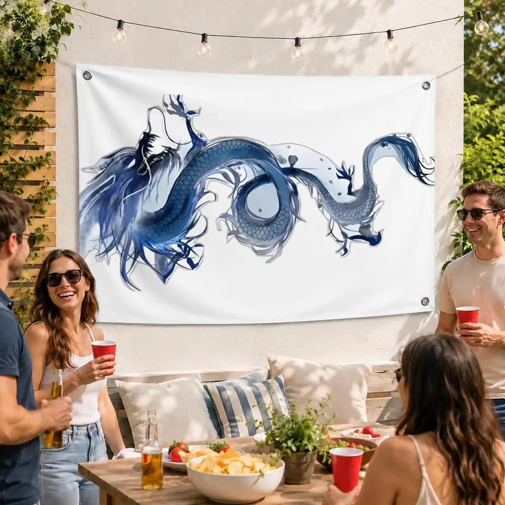 Blue White Dragon Cool Flags Flag Soft skin-friendly Durable Tapestry Outdoor party Home living room bedroom Decoration