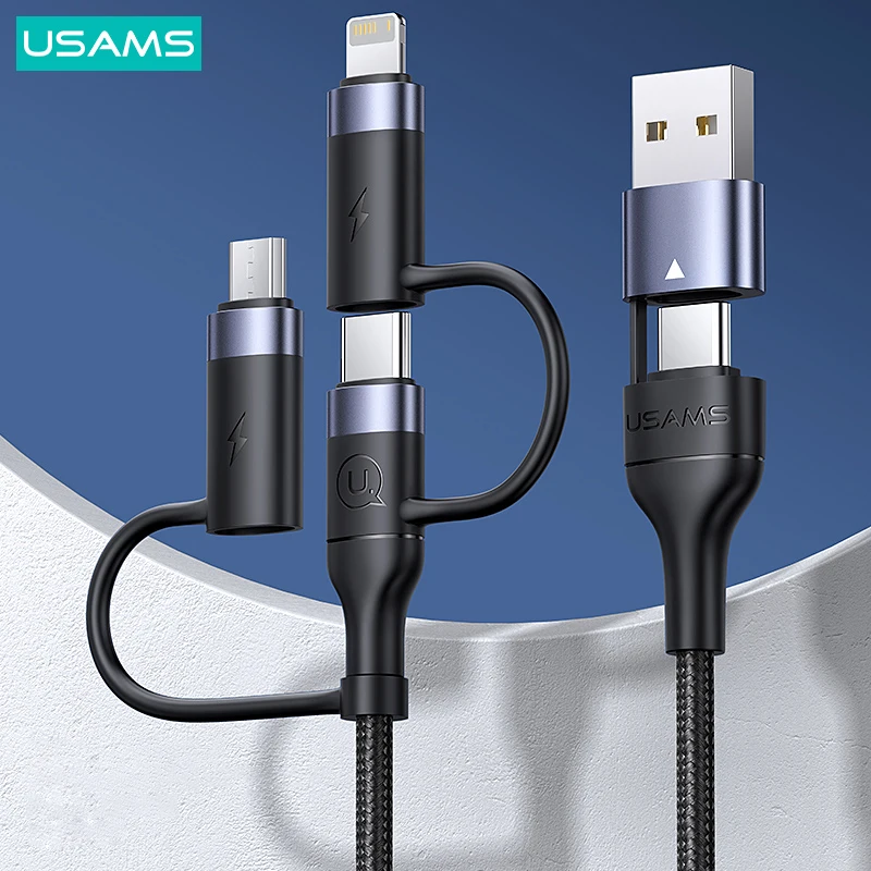 USAMS-Cable USB tipo C de carga rápida para móvil, Cable de datos Micro de 60W, 3 en 1, 1,2 m, para iPhone 13, 12, 11 Pro Max, Huawei y Xiaomi