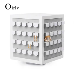 Oirlv Rotating Earring Display Stand Wood Earrings Stand Display Rack Velvet Earring Holder Wood Rotatable Jewelry Display Stand