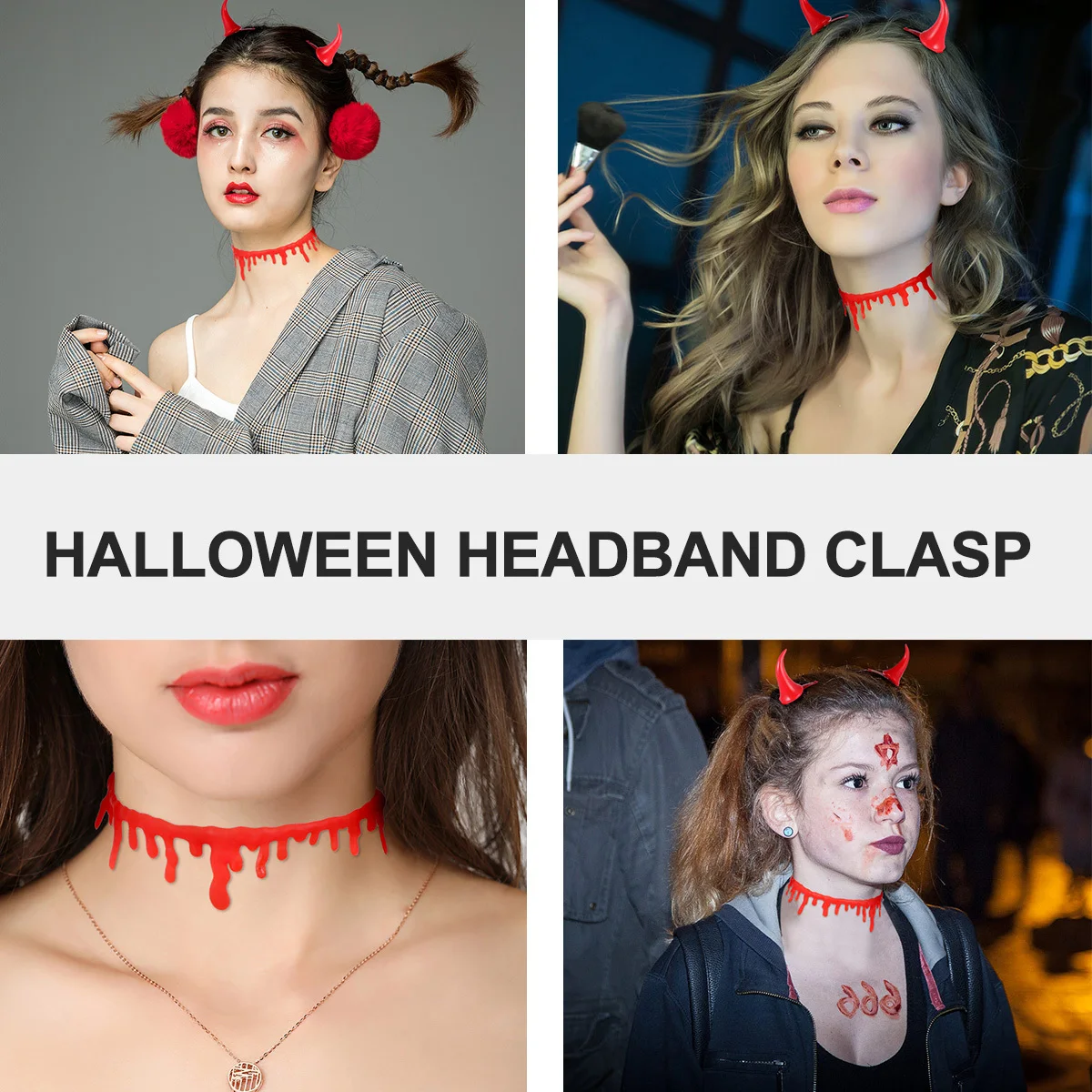 2 szt. Halloweenowy Krwawy Naszyjnik i Spinka do Włosów, Akcesoria na Imprezę, Straszne Akcesoria do Włosów, Rekwizyty do Kostiumów Horror, Naszyjnik na Halloween