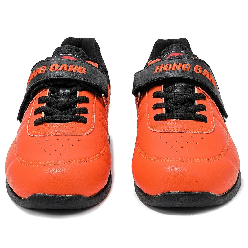 Chaussures de sport orange pour hommes et femmes, baskets unisexes en cuir à nervures dures, chaussures de squat pour couples, entraînement de poids, nouveau, 2024