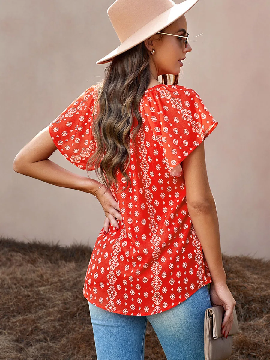 تي شيرت صيفي فضفاض غير رسمي فضفاض بدون أكمام ورقبة على شكل حرف v تي شيرت نسائي بتصميم أصلي من مزيج البوليستر والسباندكس بأكما...