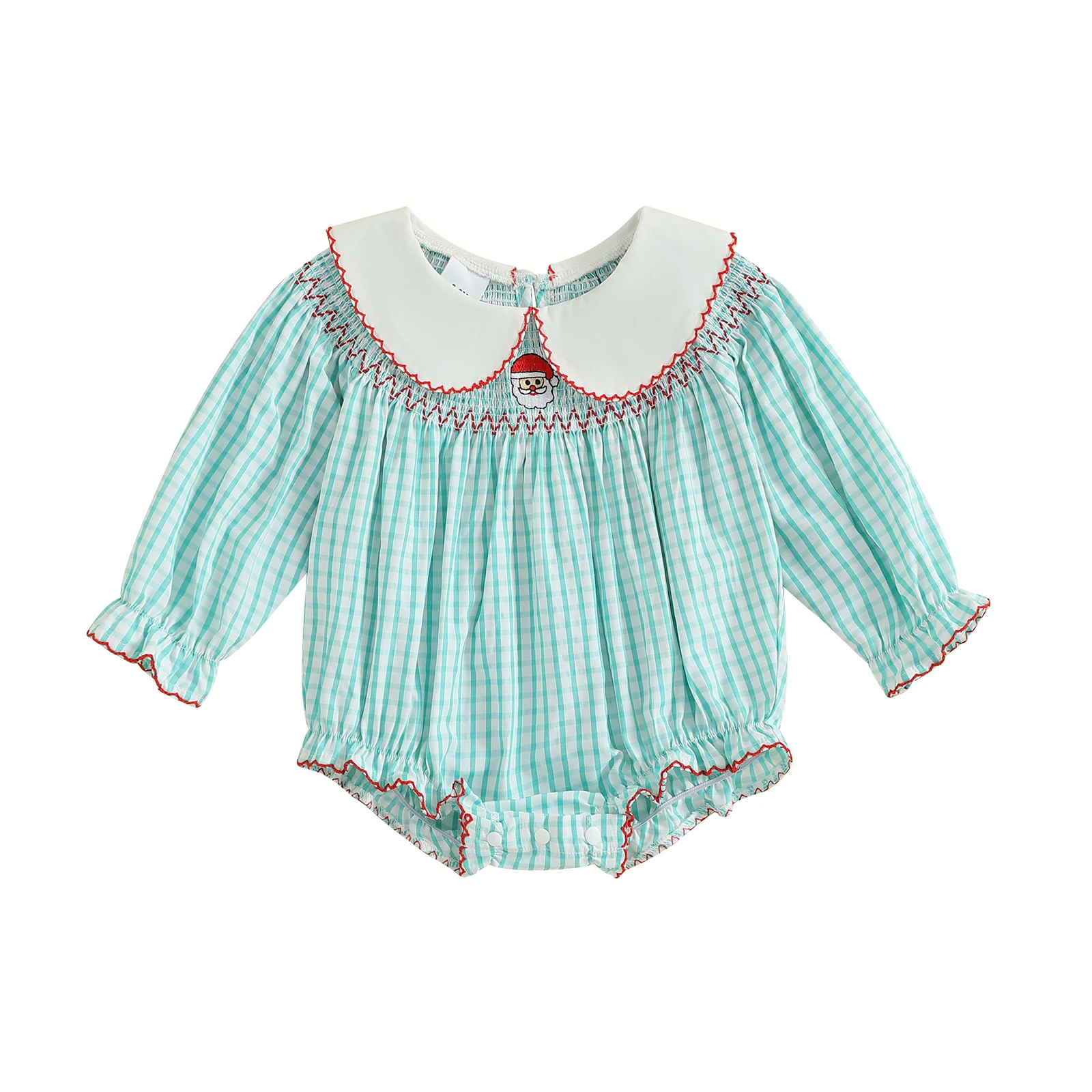 

Зимний комбинезон для маленьких девочек в клетку с принтом оленей и вышивкой, уютный комбинезон с длинными рукавами и воротником «Питер Пэн» на Рождество