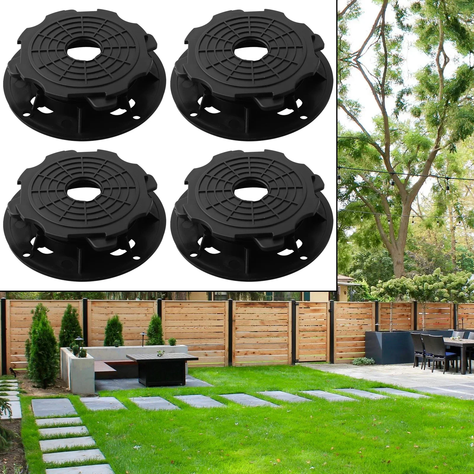 4Pcs Height Adjustable Decking Support Pedestal Set Continuous Drainage Seamless Floor Layer Eliminate Slope Difference