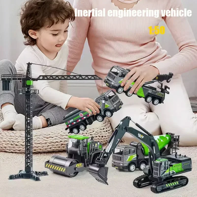 1/50 Diecast Engineering Vehicle Excavator Bulldozer Car Model Simulation Alloy Head Dumper Truck Crane Tanker Toys for Kids Boy