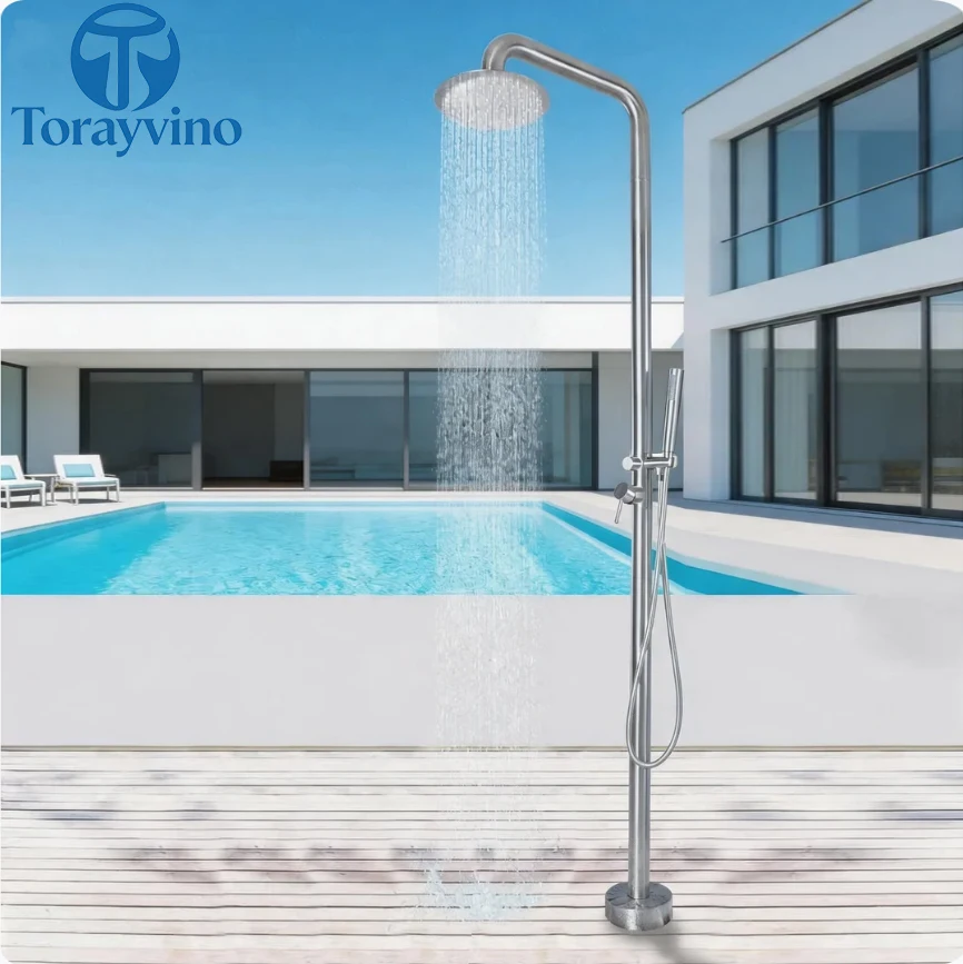 

Torayvino Outdoor Shower Column Luxury Swimming Pool Garden Beach Wash Large Nozzle Floor standing 10" Rain Shower System Set