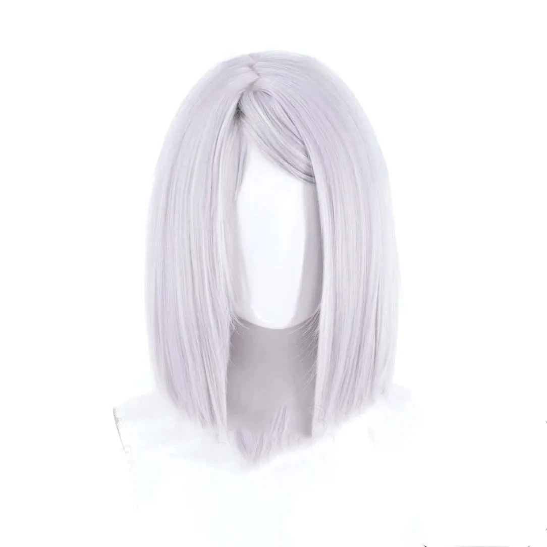 Women Yani‑Neko Imoko Satou Cosplay Wig Silver‑White Bob Wig with Cat Ears for Halloween Accessories view 3