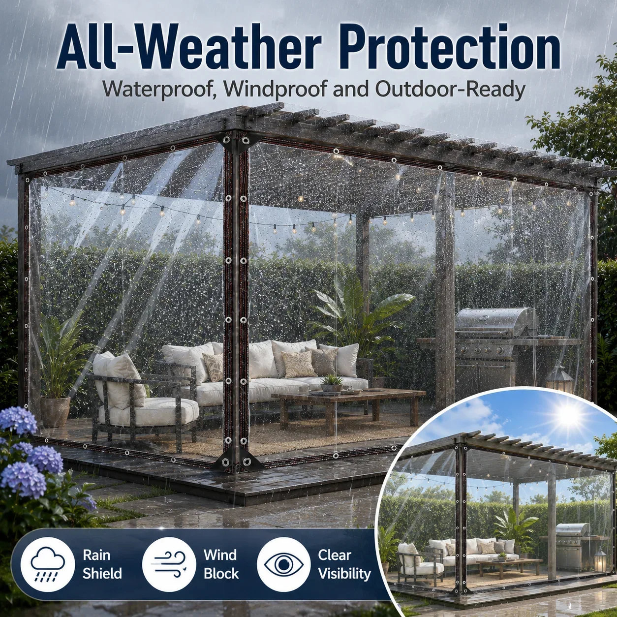 Transparent Waterproof Tarpaulin Garden Gazebo Rainproof Clear Tarp Plant Cover PE Film Insulation Shed Cloth with Grommets