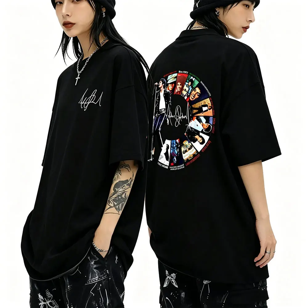 Michael Jackson Album Cover Merch T-shirt Men Women Vintage Gothic Rock Short Sleeve T Shirts Men's Casual Oversized Streetwear