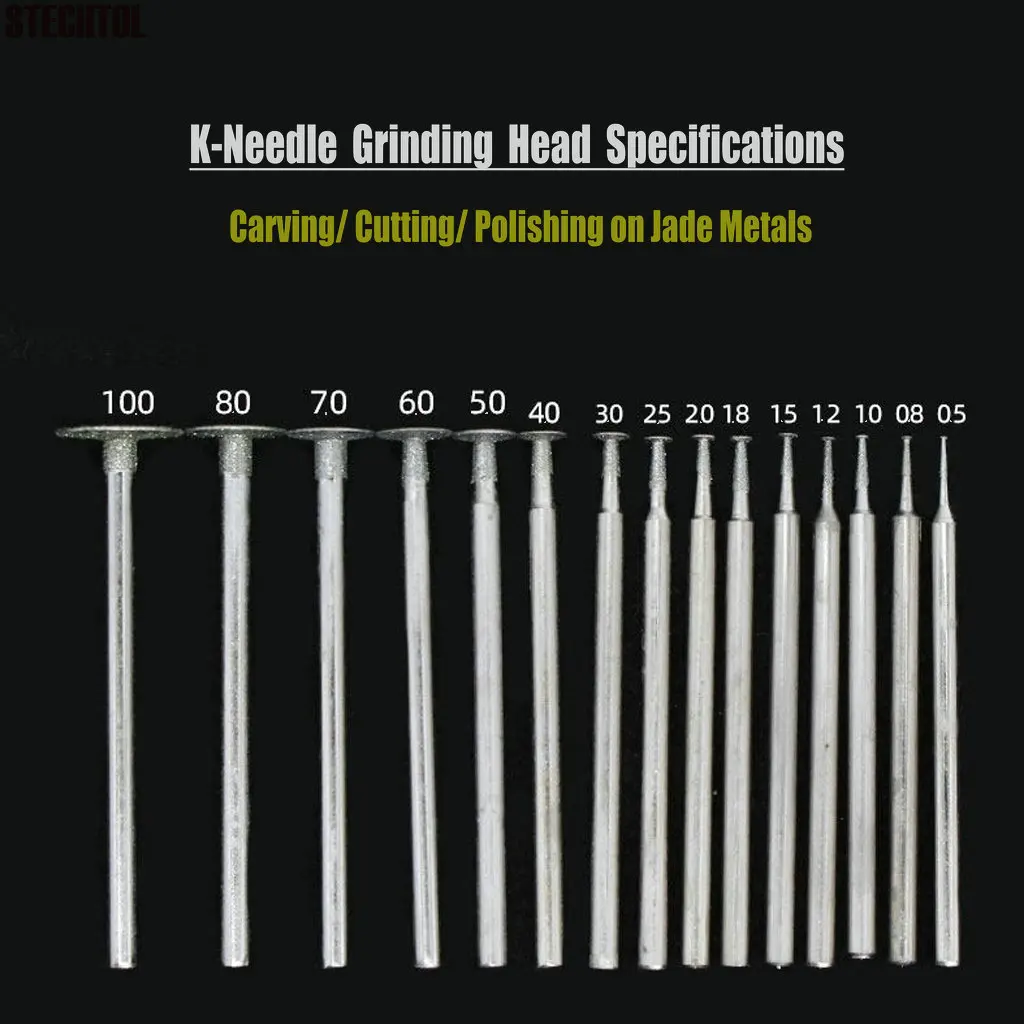 K-Needle Grinding Head Polishing Tools Mounted Point Emery Diamond Rotary Grinder Bit Set Burr Cutter for Jade Engraving Cutting