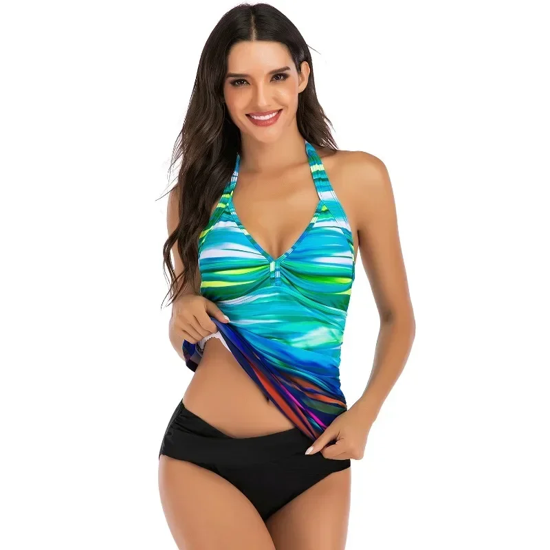 

Women Summer Halter Two-Piece Suits Swimsuits Printed Gradient Color Bathing Suits New Fashion Body Suits Sexy Slim Swimwear