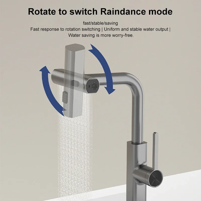 Rotating Waterfall Faucet Digital Display Pull Three-mode Water Outlet Tap Kitchen Sink Bar Bathroom Multifunctional Faucet