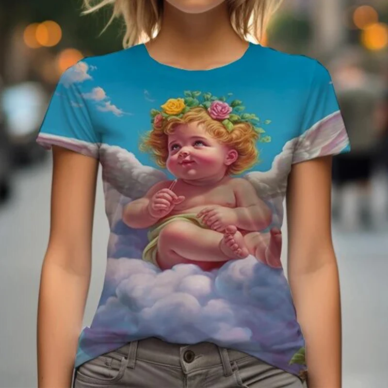 Children's Clothing Girl T-Shirt Short Sleeve Angel Baby 3D Print Kids Summer Clothes Casual Fashion Boy Girl Clothes O-Neck Top