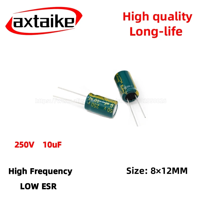 

50PCS 250V10uF Aluminum Capacitor, High Frequency Low ESR 105°C Radial for Power Supply Long-life 8×12MM