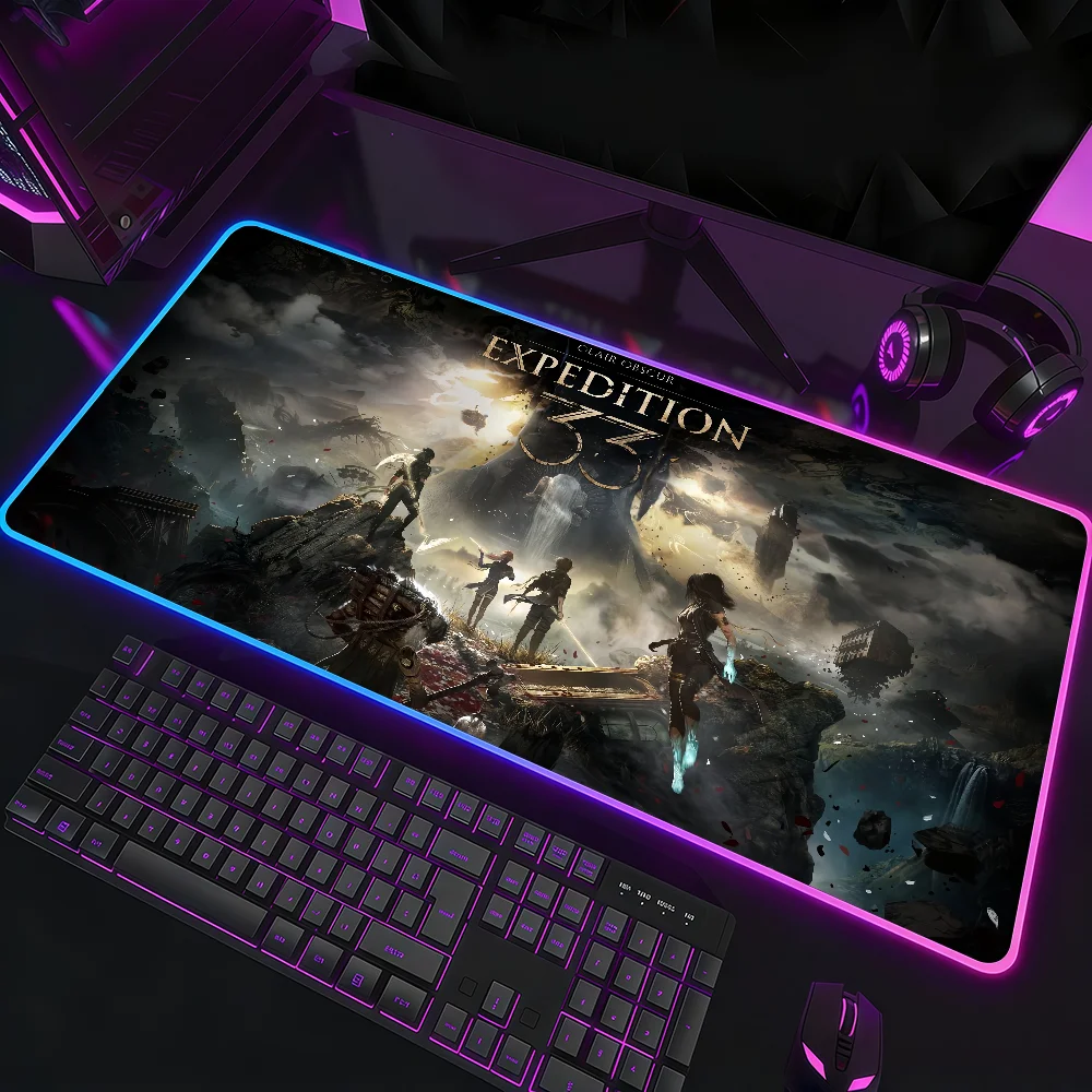 Hot Game Clair O-Obscur E-Expedition 33 gamer Mouse Pad  RGB Led Gaming Bedroom Office Desk Non-Slip Mat  Waterproof Large