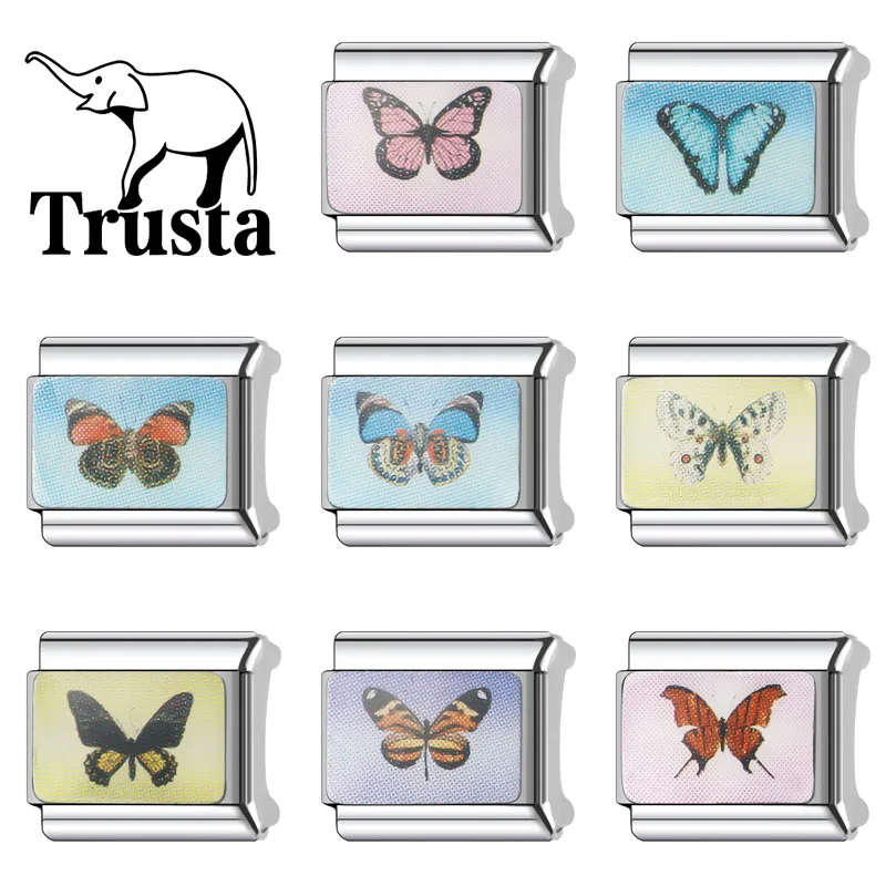 Trusta 2025 New Beautiful Butterfly Charm Italian Links 9mm Bracelet Stainless Steel for Women DIY Jewelry  Wholesale N603