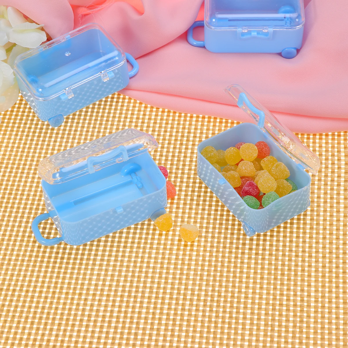 

12Pcs Creative Luggage Shape Plastic Candy Boxes Wedding Favor Box Blue Party Gift Candy Holders Party Gift Box