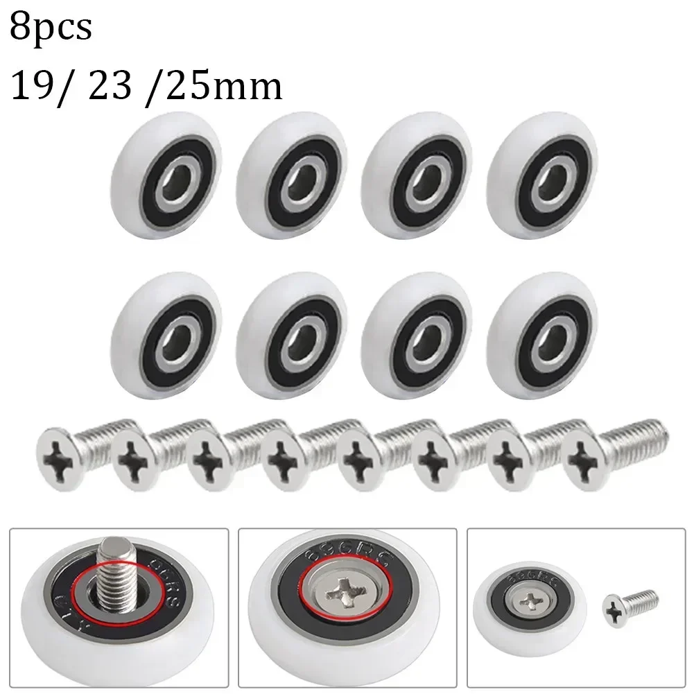 

8Pcs Shower Door Roller Replacement Door Pulley 19/23/25mm Wheel Diameter Cabins Pulley Sliding Shower Stainless Steel Parts