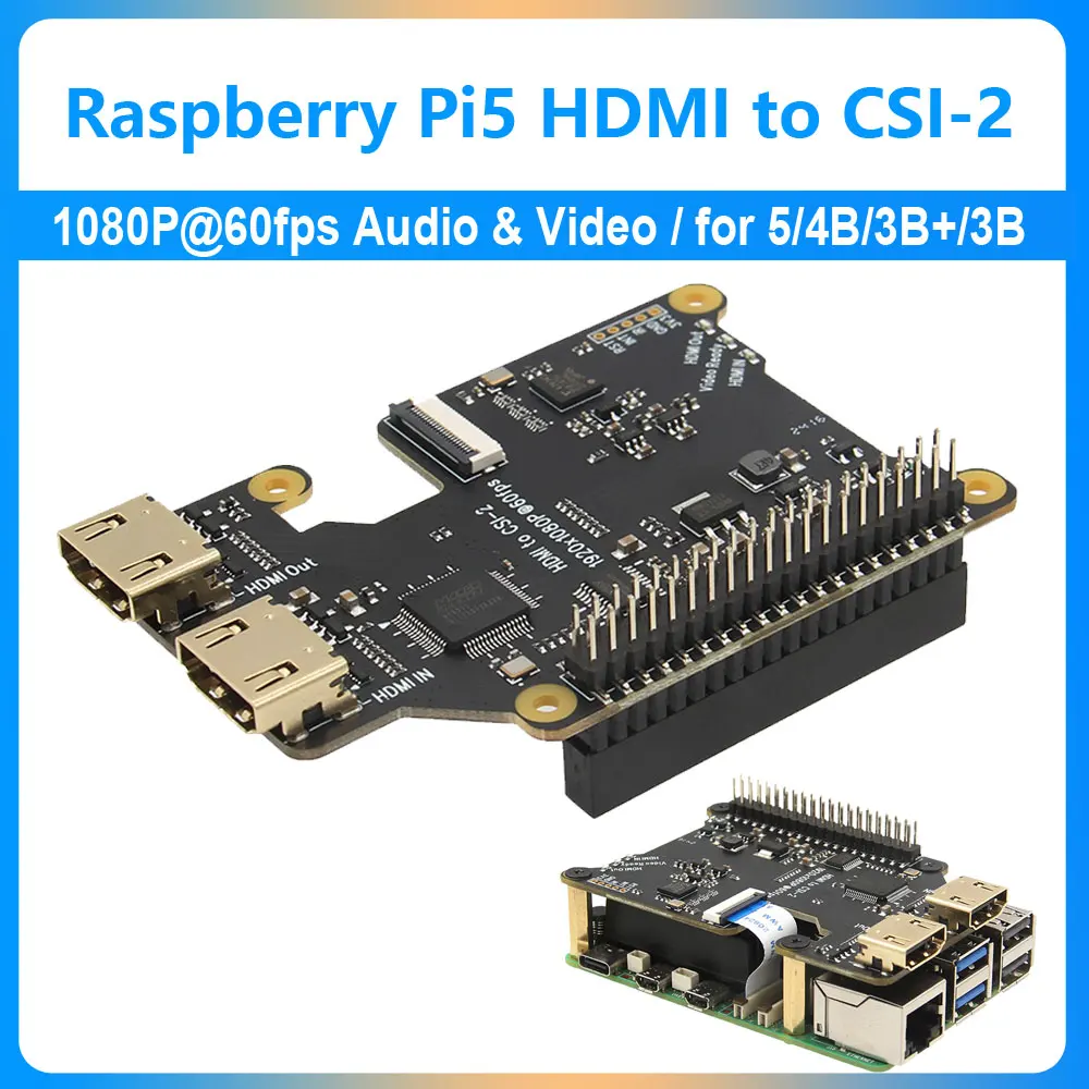 Raspberry Pi 5 HDMI to CSI-2 Shield 1920x1080 1080P@60fps & Audio & Video Also TC358743XBG  For Raspberry Pi5/4B/3B+/3B