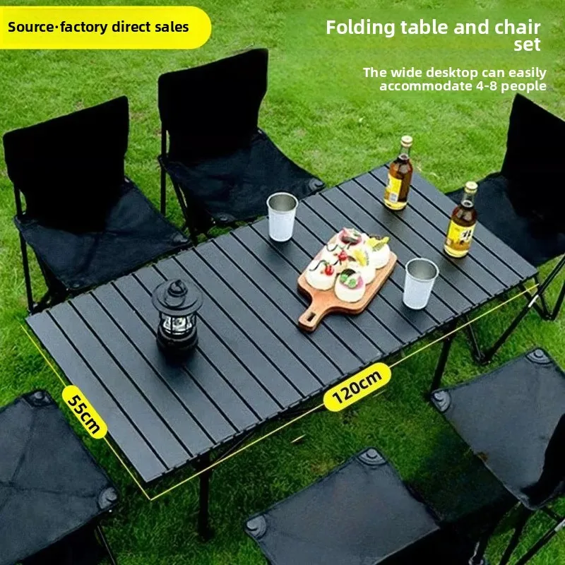 Folding Table and Chair Set, Portable Outdoor Camping Equipment, Egg Roll Table, Waterproof and Wear-resistant