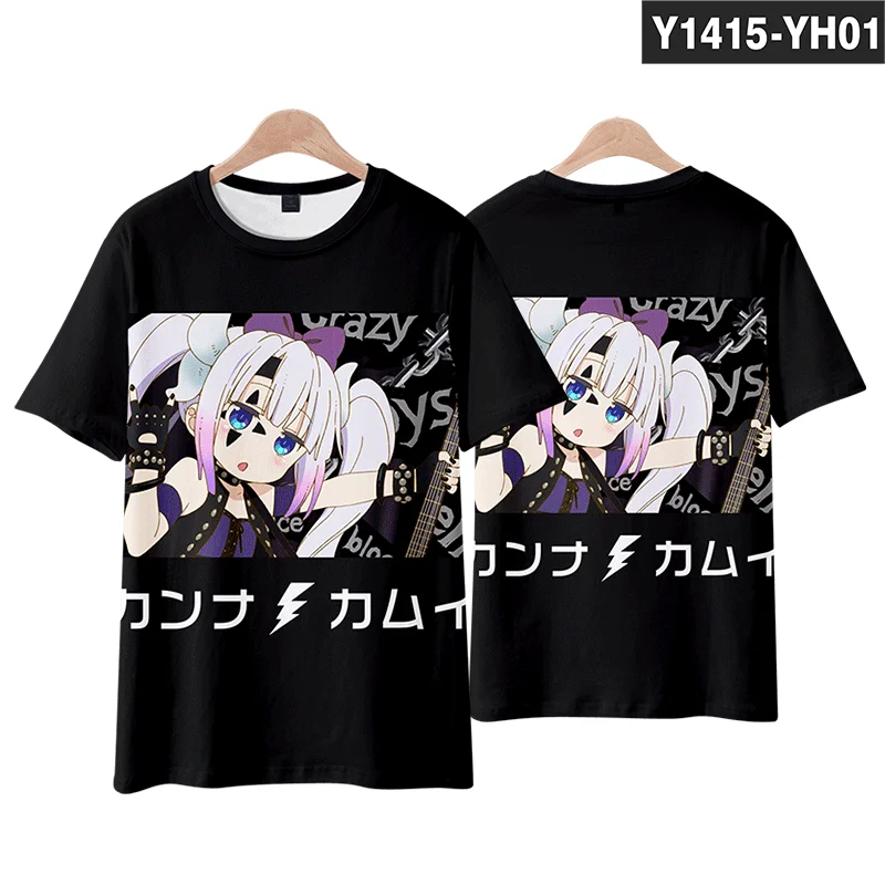 Miss Kobayashis Drachen maid Kanna 3D-Druck T-Shirt Sommer mode Rundhals ausschnitt Kurzarm beliebte japanische Anime